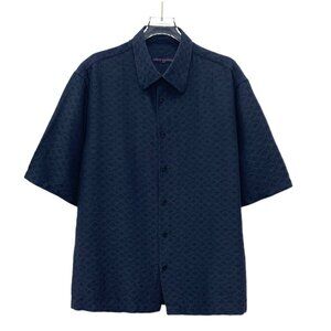 LOUIS VUITTON Mens Monogram Short Sleeve Button Down Shirt Size M Navy Blue Made